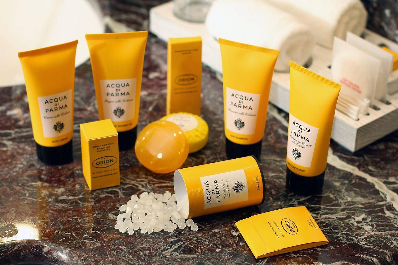 Orion Hotel Bisjkek Buitenkant foto Acqua di Parma products